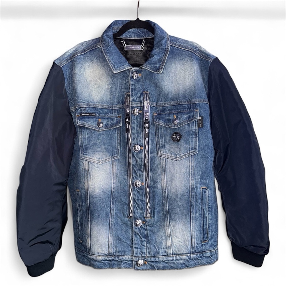 Philipp Plein Blue Denim and Black Jacket